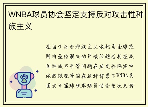 WNBA球员协会坚定支持反对攻击性种族主义