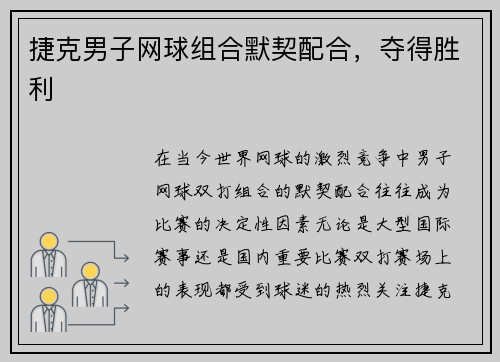 捷克男子网球组合默契配合，夺得胜利